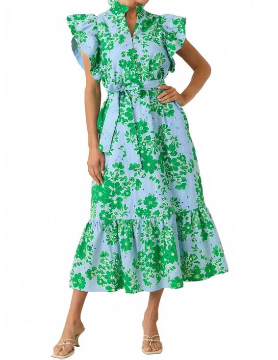 ENTRO Dresses & Skirts - NEW ENTRO fresh air floral maxi dress in blue & green